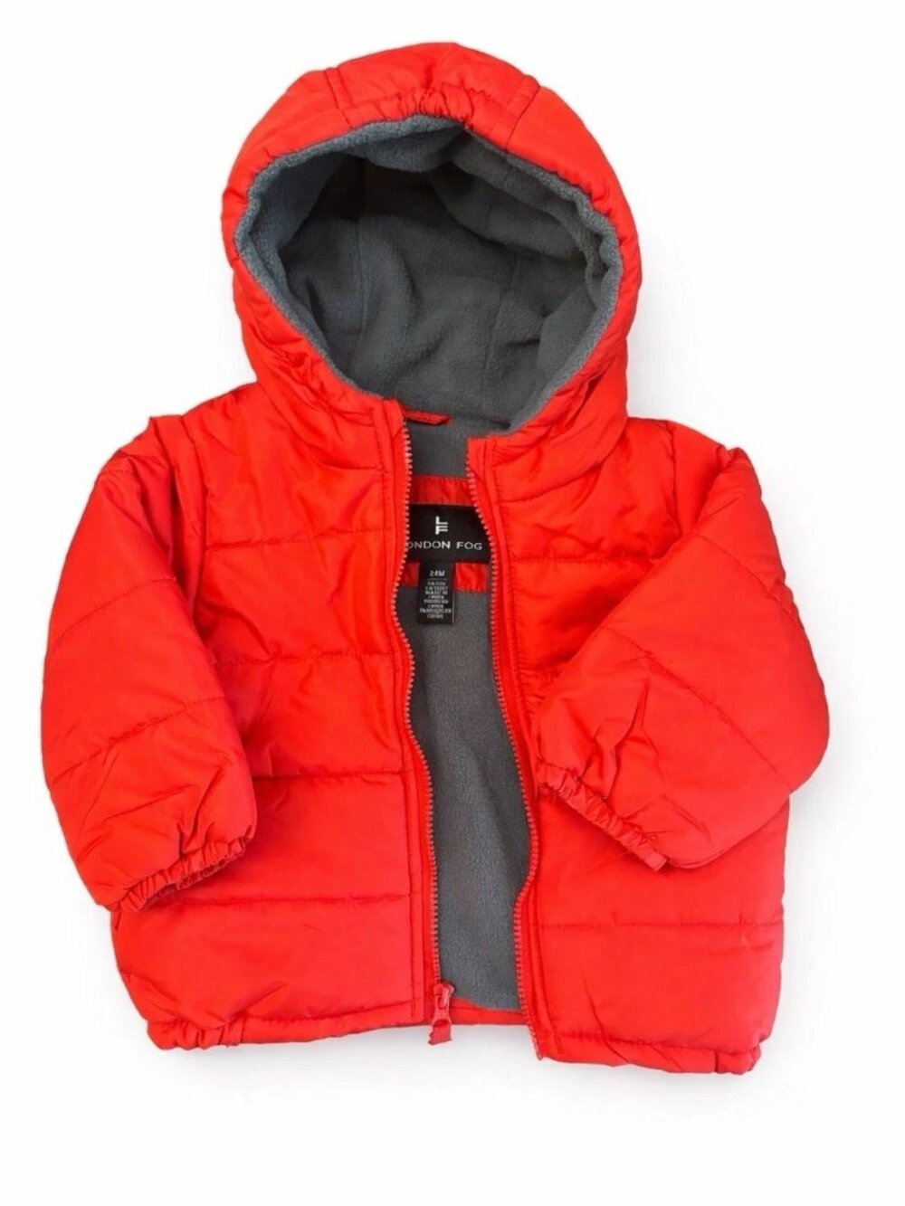 NWT London Fog Toddler Red Puffer Jacket Hooded Fleece Lined Winter Coat 18Month